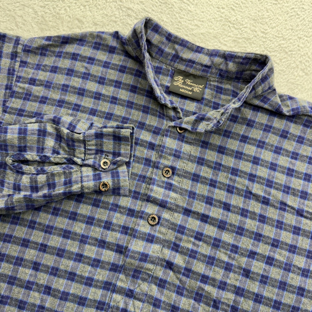 The Vermont Flannel Co Mens Medium Blue Grey Plaid Henley Popover Nightshirt USA